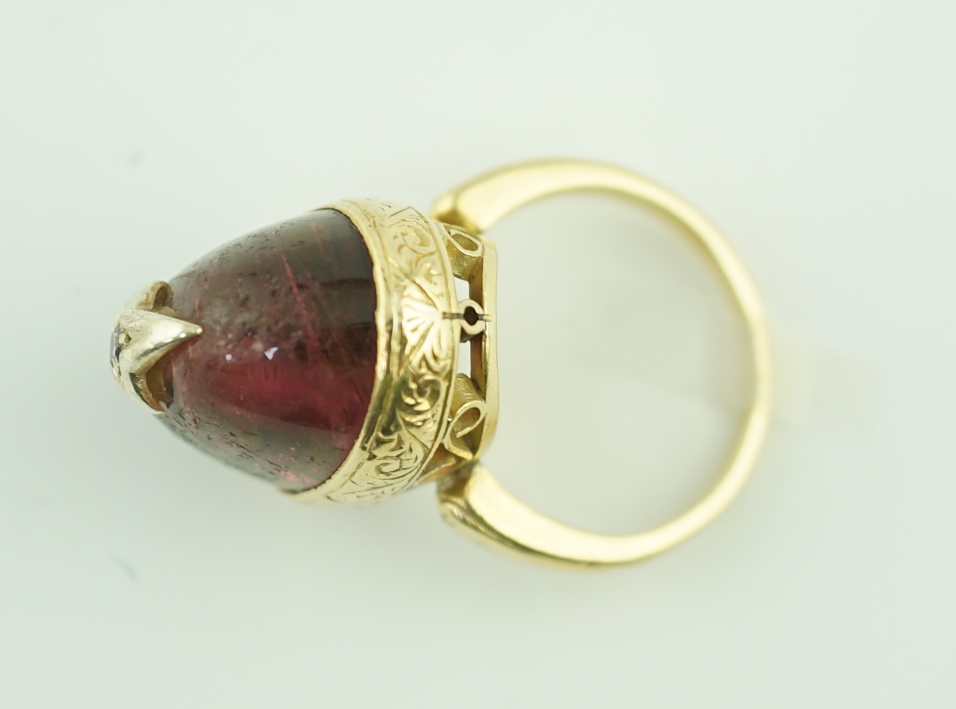 A Victorian 18ct gold and cabochon watermelon tourmaline set dress ring